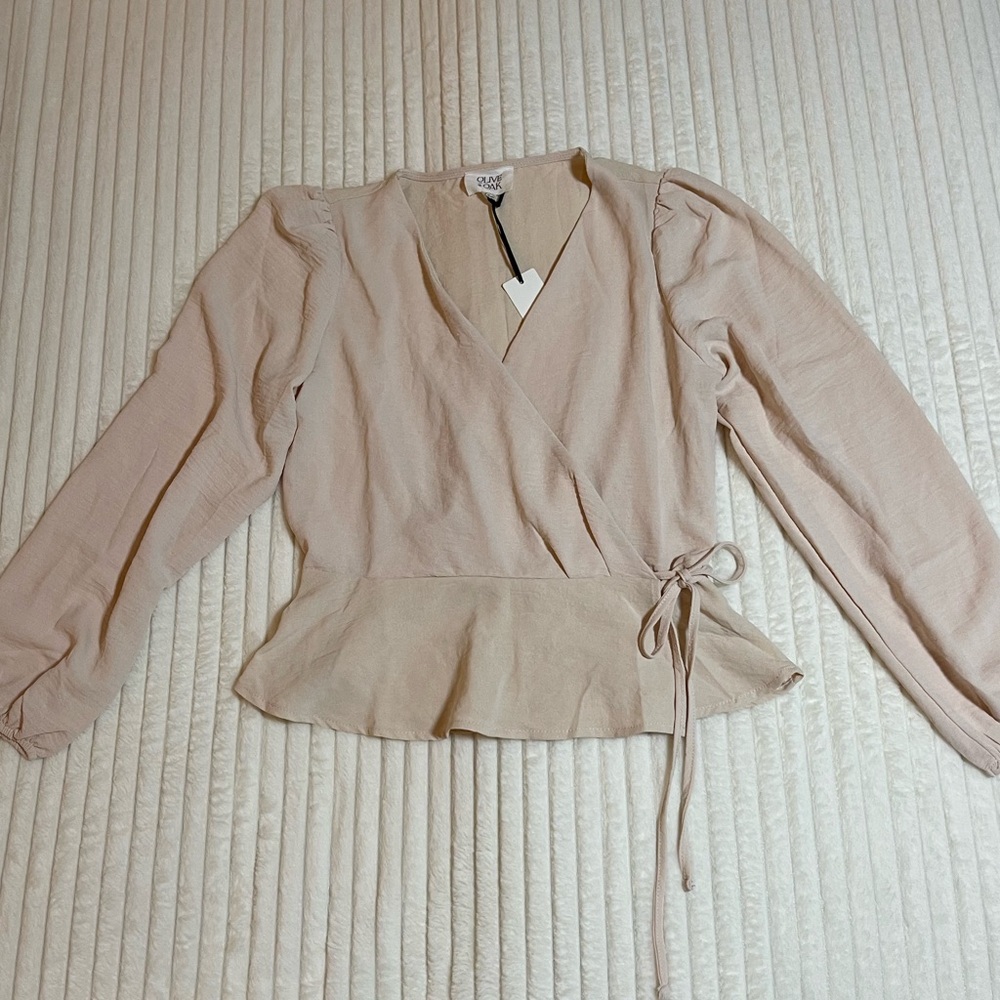 NWT | Olive & Oak | Cream Faux Wrap Blouse - Picture 2 of 15